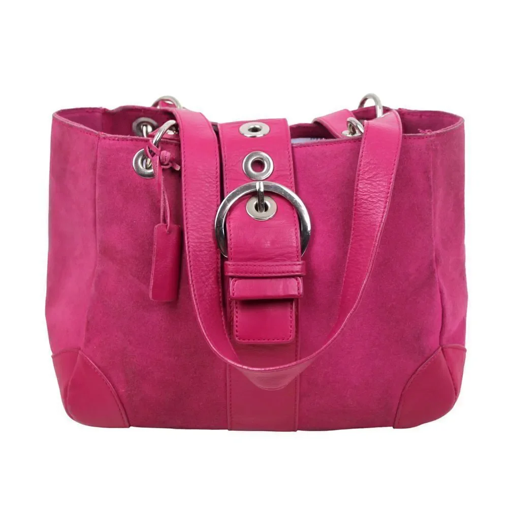 ROOMY BATH & BODY WORKS MAGENTA FAUX LEATHER SUEDE TOTE BOHO SHOULDER BAG PURSE
